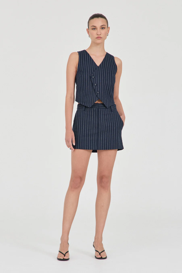 Friend of Audrey | Jayden Stripe Mini Skirt Navy Stripe | Girls with Gems