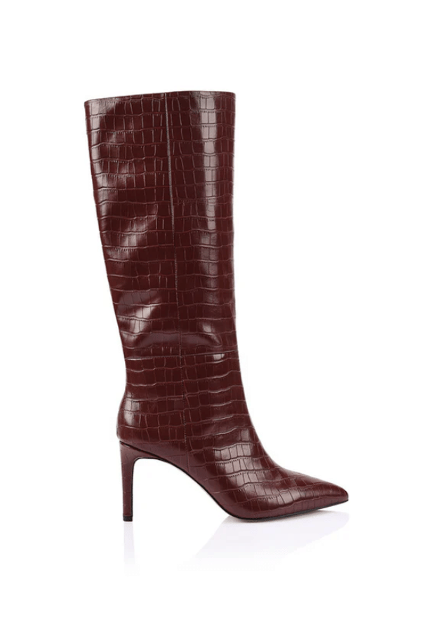 Lana Wilkinson | Huw Boot Wine Croc-Embossed Leather | GIrls With Gems