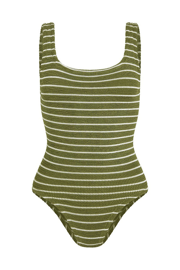 Hunza G | Square Neck Swim Metallic Moss/White | Girls with Gems