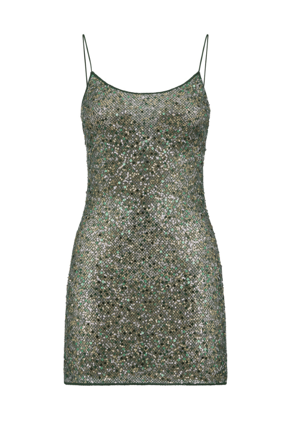 Oséree | Netquins Short Dress Metallic Green | Girls with Gems