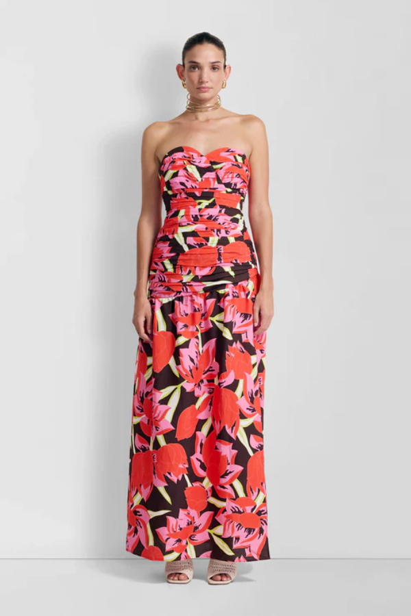 The Wolf Gang | Dolcie Strapless Maxi Dress Rojo Print | Girls With Gems