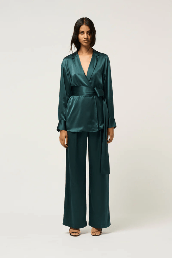 Michael Lo Sordo | Relaxed Silk Wrap Shirt Green | Girls with Gems