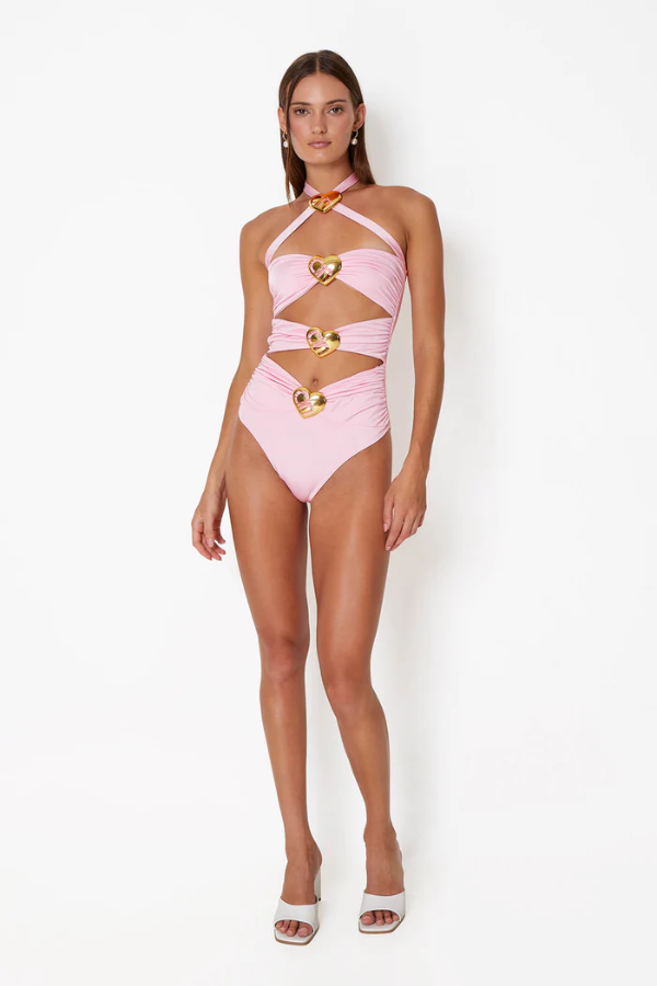 Cin Cin | Diamond Heart Cut Out Swimsuit Ballet Pink | Girls with Gems