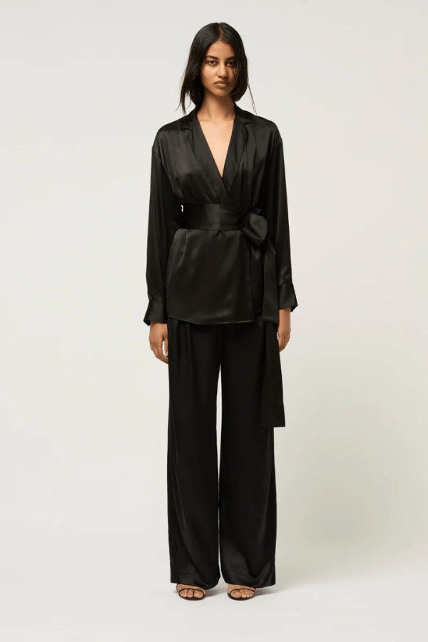 Michael Lo Sordo | Relaxed Silk Wrap Shirt Black | Girls with Gems