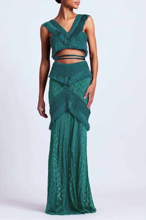 PatBo | Fringe Trim Maxi Skirt Galapagos | Girls with Gems