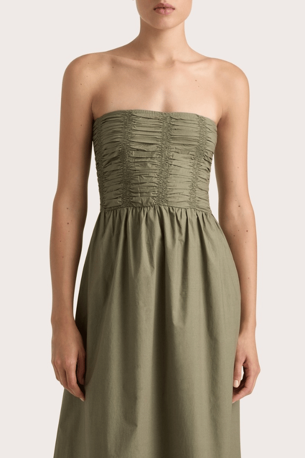 Faithfull the Brand | Dominquez Midi Dress Khaki | Girls with Gems