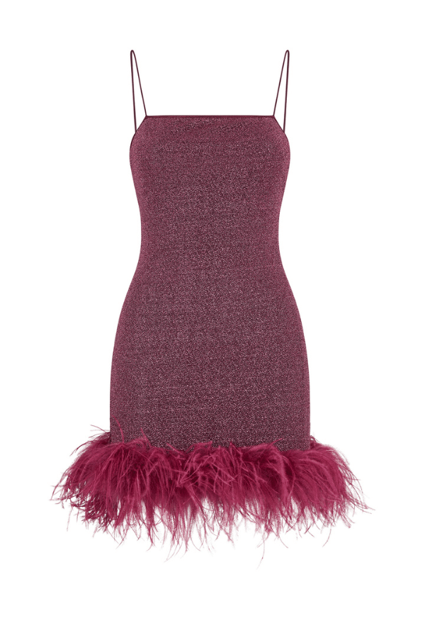 Oséree | Lumiere Plumage Mini Dress Aubergine | Girls with Gems