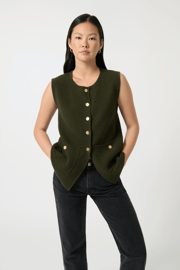 Onte | Helena Gilet Khaki | Girls With Gems