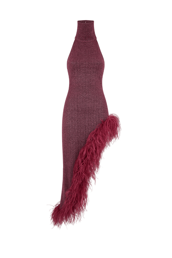 Oséree | Lumiere Plumage Turtleneck Dress Aubergine | Girls with Gems