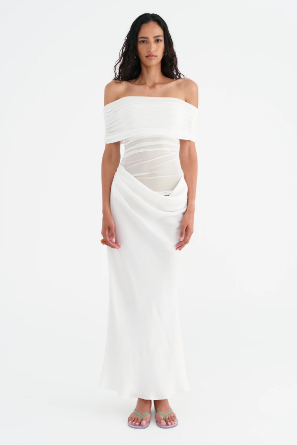 Benni | Nico Off Shoulder Maxi Dress White | Girls with Gems