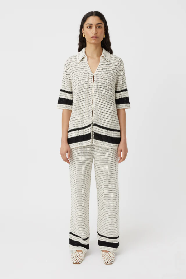 Camilla and Marc | Reef Knit Boyfriend Shirt Cream/Black | Girls with Gems