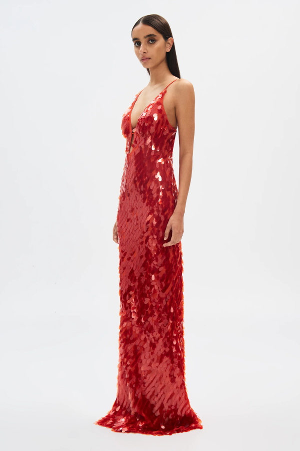 Misha | Sapphire Sequin Maxi Dress Red | Girls with Gems