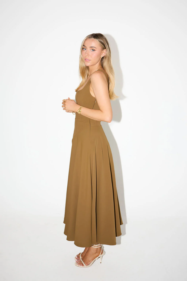 Odd Muse | The Ultimate Muse Low Waist Square Neck Midi Dress Olive | Girls with Gems