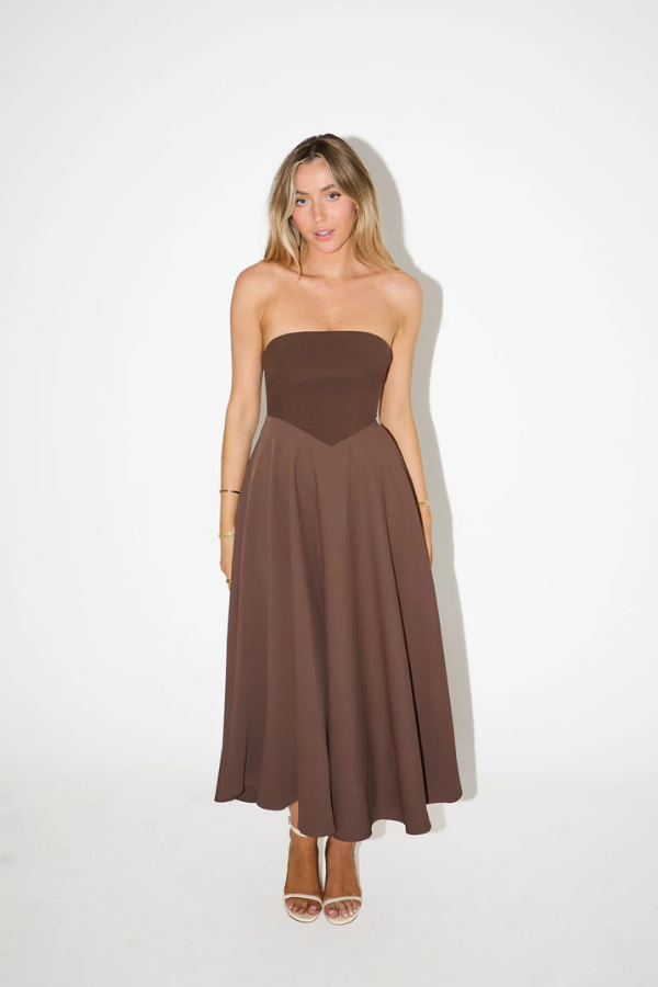 Odd Muse | The Ultimate Muse Strapless Midi Dress Brown | Girls with Gems