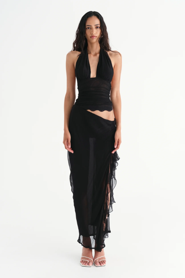 Benni | Penelope Halter Maxi Dress Black | Girls with Gems