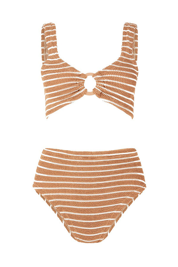 Hunza G | Nadine Bikini With Fabric Covered Hoops Metallic Cocoa/White | Girls with Gems