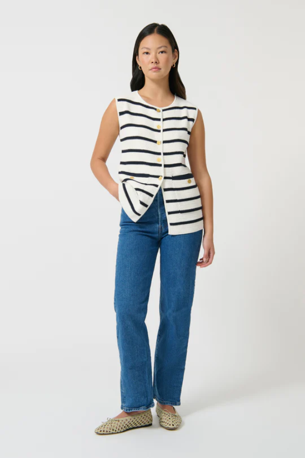 Onte - Helena Gilet Stripe Navy/White - Girls With Gems