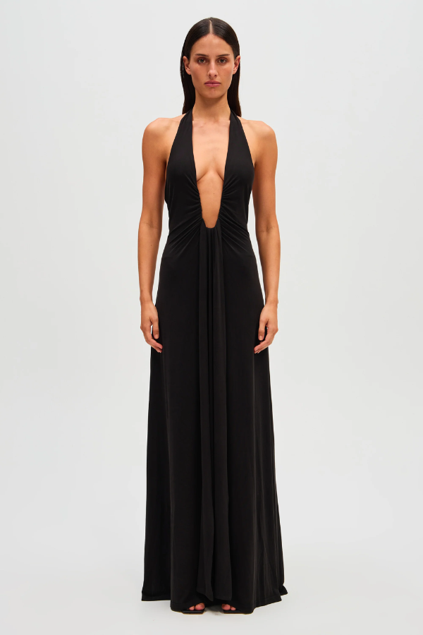 Misha | Jennifer Cupro Maxi Dress Black | Girls with Gems