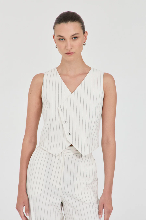 Friend of Audrey | Jayden Stripe Waistcoat White Stripe | Girls with Gems