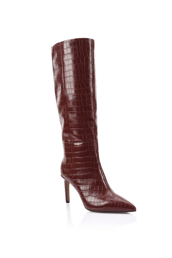 Lana Wilkinson | Huw Boot Wine Croc-Embossed Leather | GIrls With Gems