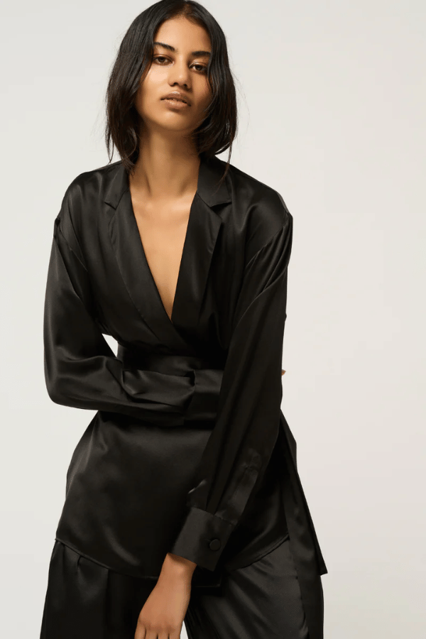 Michael Lo Sordo | Relaxed Silk Wrap Shirt Black | Girls with Gems