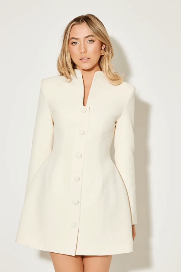 The Ultimate Muse Long Sleeve Button Down Dress Ecru