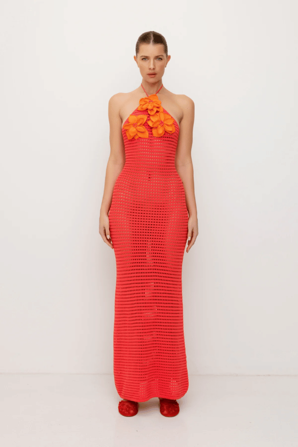 La Monada Knit Maxi Dress Coral