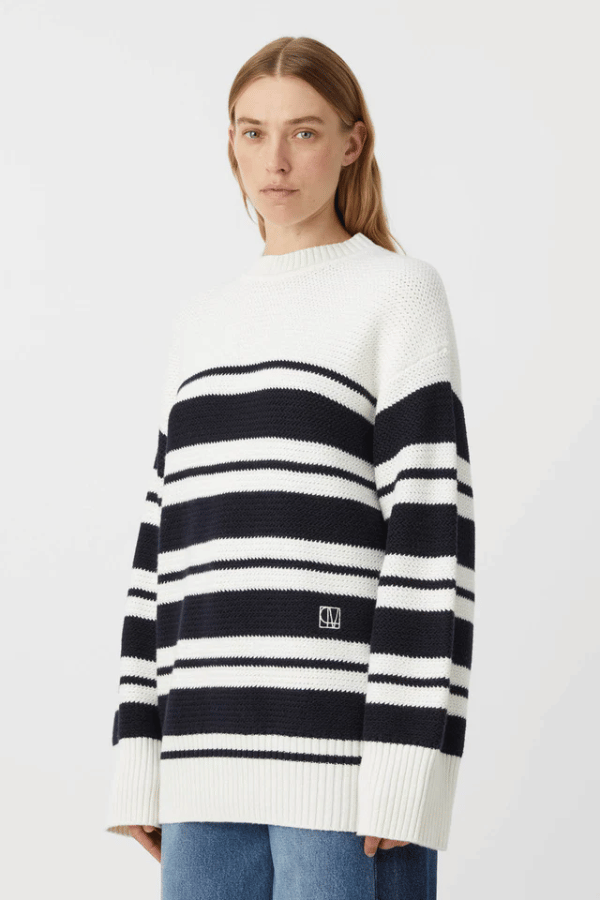 Camilla and Marc | Atticus Sweater White Navy Stripe | Girls with Gems