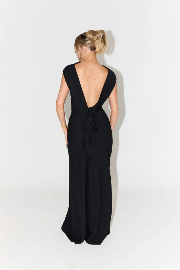 Odd Muse | The Ultimate Muse Drape Back Maxi Dress Black | Girls with Gems