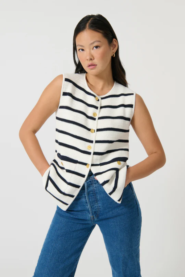 Onte - Helena Gilet Stripe Navy/White - Girls With Gems