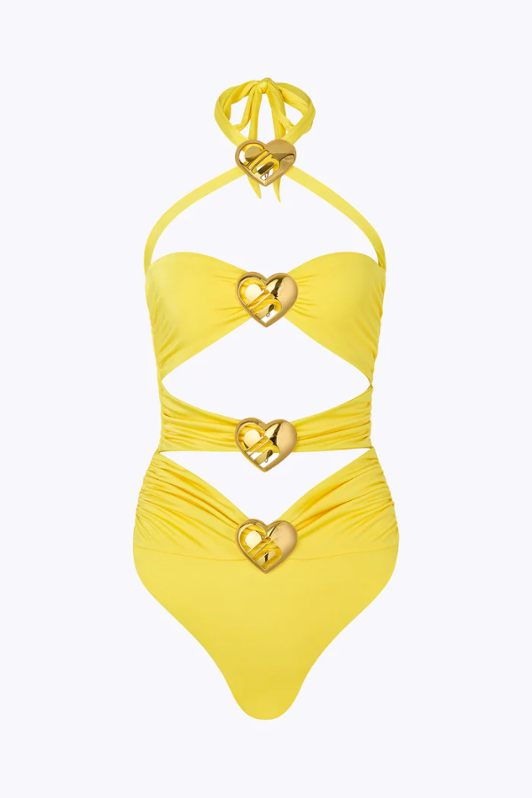 Cin Cin | Diamond Heart Cut Out Swimsuit Lemonade | Girls with Gems