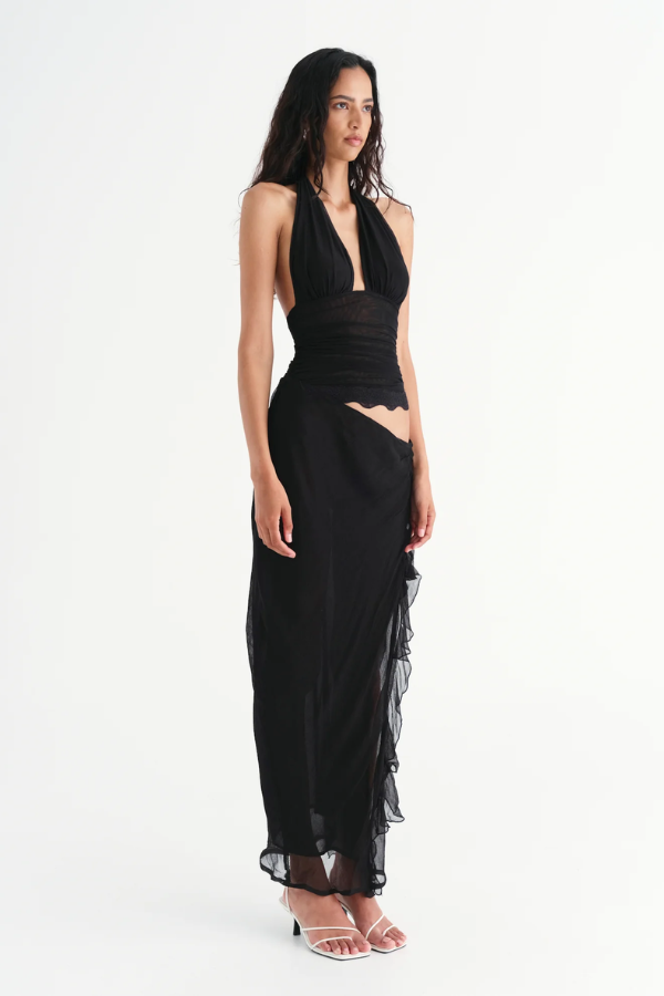 Benni | Penelope Halter Maxi Dress Black | Girls with Gems