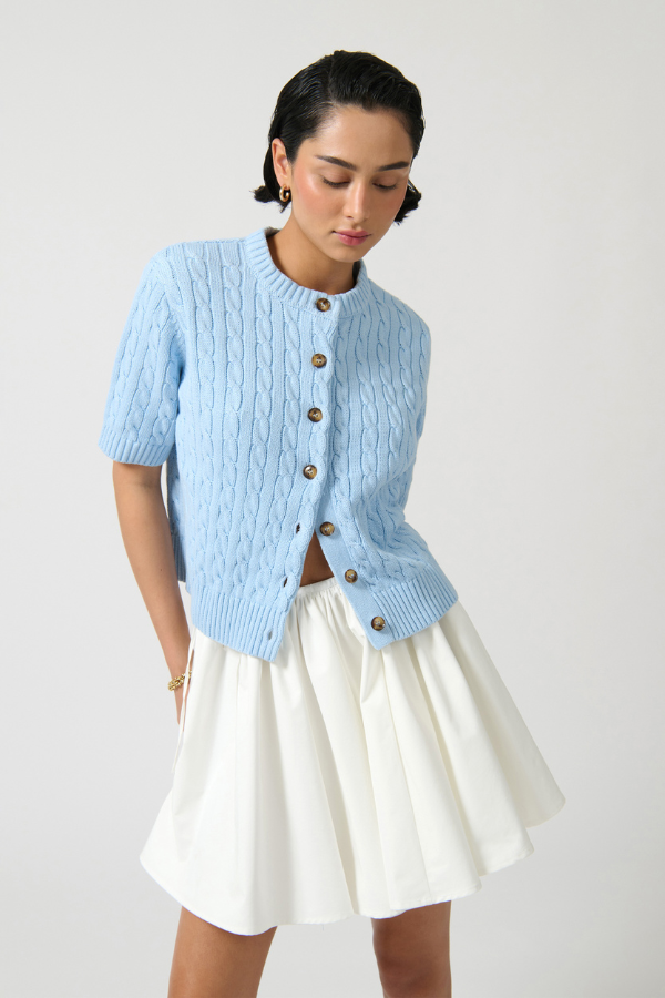 Onte | Isabel Cable Cardigan Blue | Girls with Gems