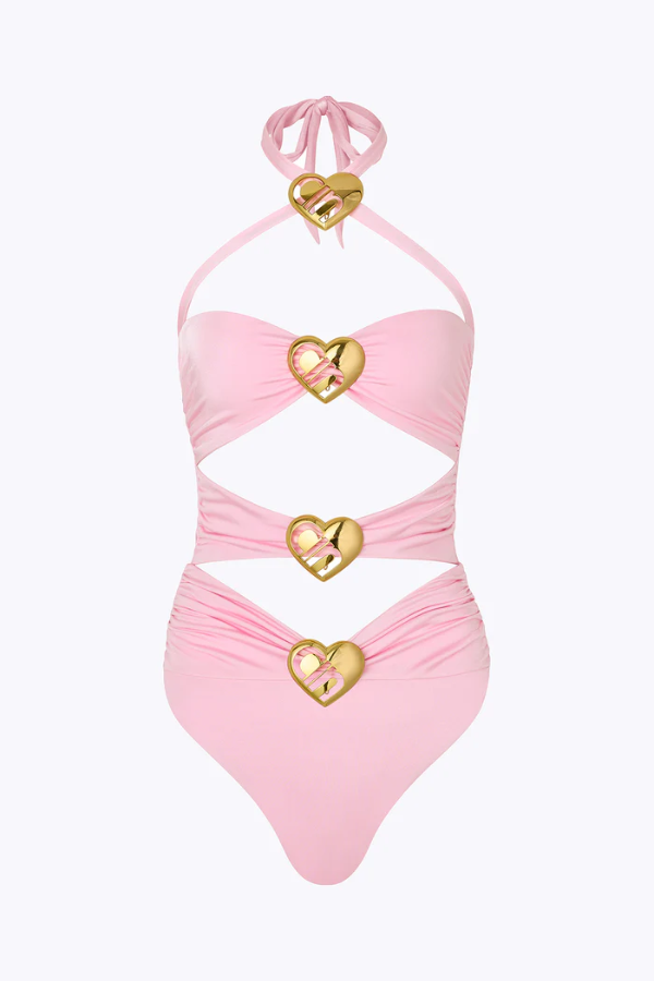 Cin Cin | Diamond Heart Cut Out Swimsuit Ballet Pink | Girls with Gems