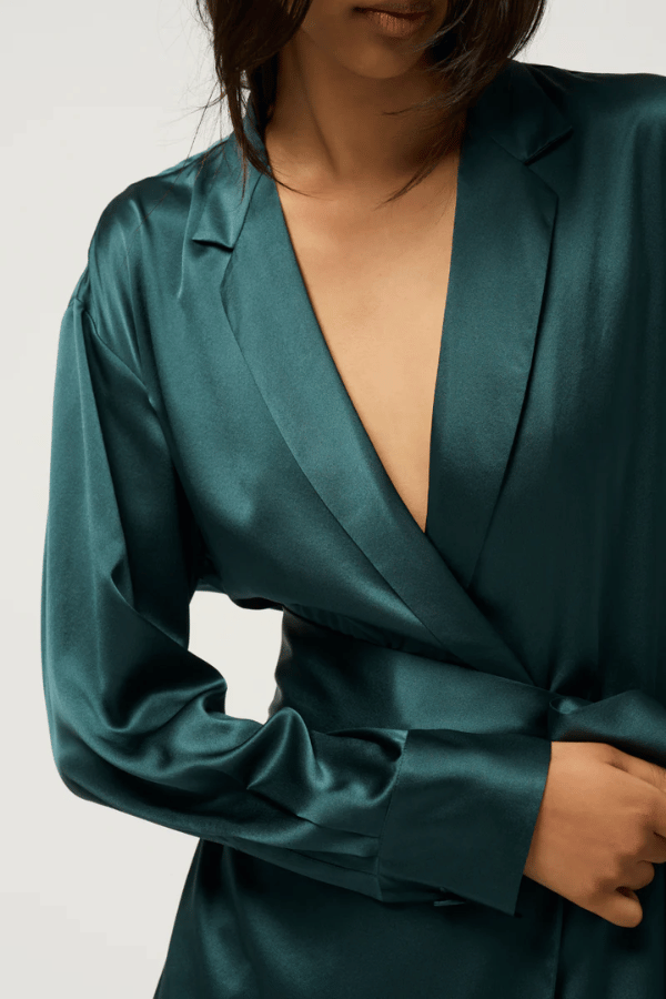 Michael Lo Sordo | Relaxed Silk Wrap Shirt Green | Girls with Gems