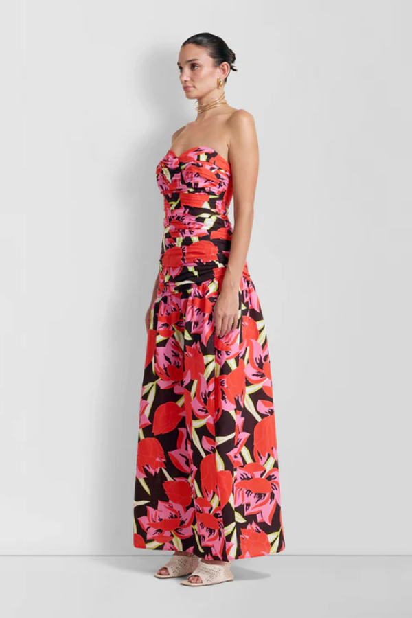 The Wolf Gang | Dolcie Strapless Maxi Dress Rojo Print | Girls With Gems