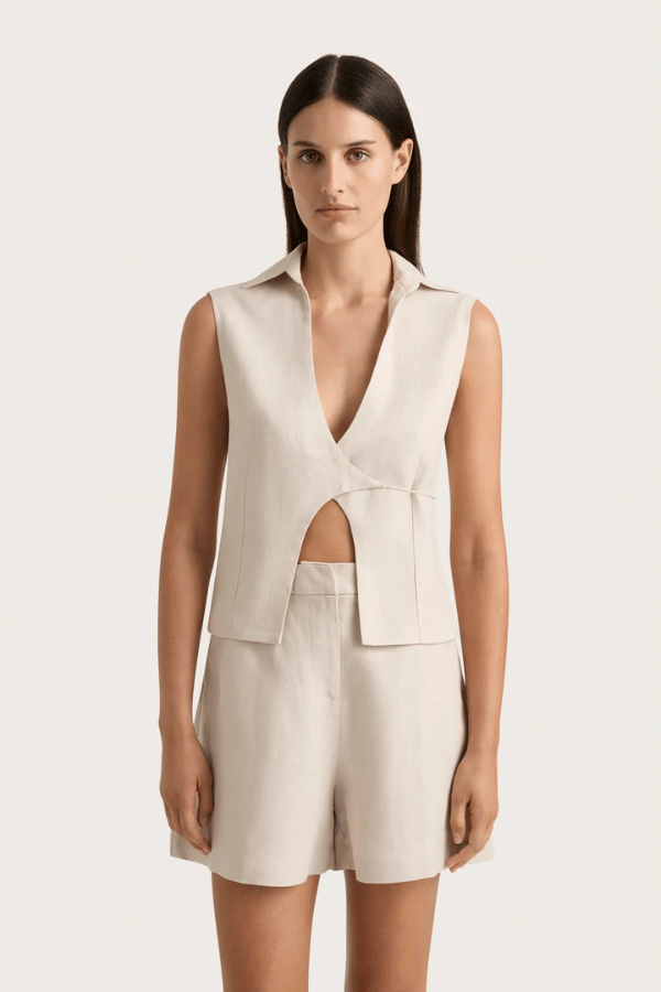 Faithfull the Brand | Antibes Sleeveless Wrap Shirt Sand | Girls with Gems