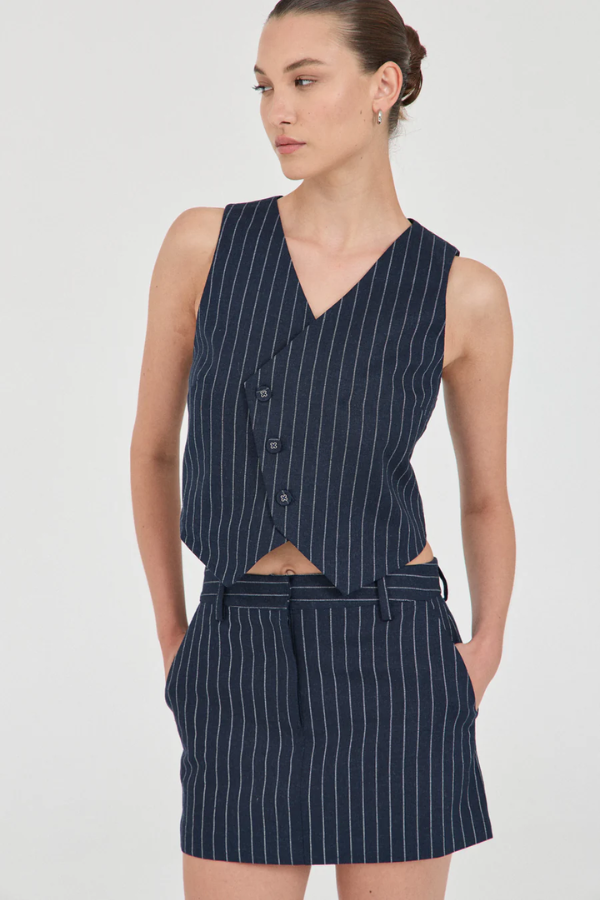 Friend of Audrey | Jayden Stripe Waistcoat Navy Stripe | Girls with Gems