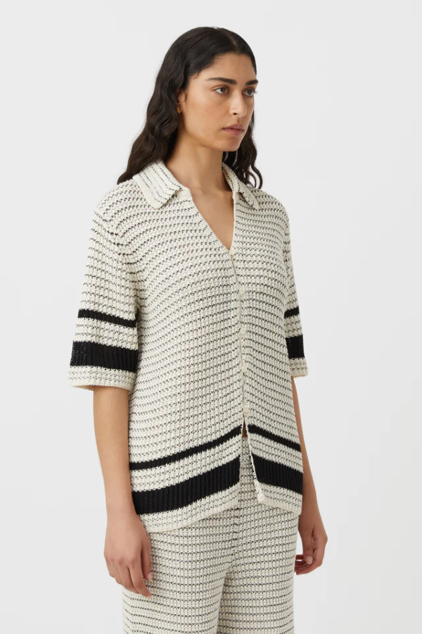 Camilla and Marc | Reef Knit Boyfriend Shirt Cream/Black | Girls with Gems