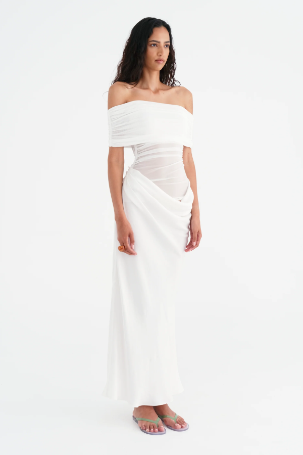 Benni | Nico Off Shoulder Maxi Dress White | Girls with Gems