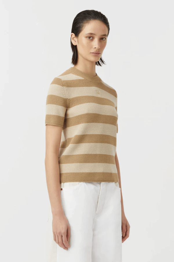 Camilla and Marc | Umi Knit Tshirt Tan/Cream | Girls with Gems