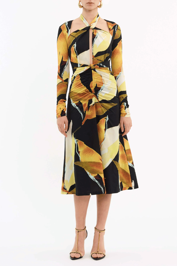 Rebecca Vallance | Petals Of Paradise Long Sleeve Midi Dress Print | Girls With Gems