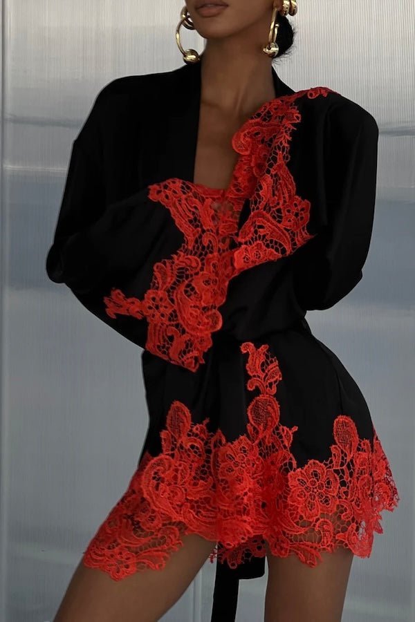 Khirzad Femme | Rio Robe Black Orange Lace | Girls with Gems 