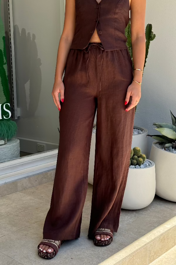 Sneaky Link | Luna Linen Pant Chocolate | Girls With Gems