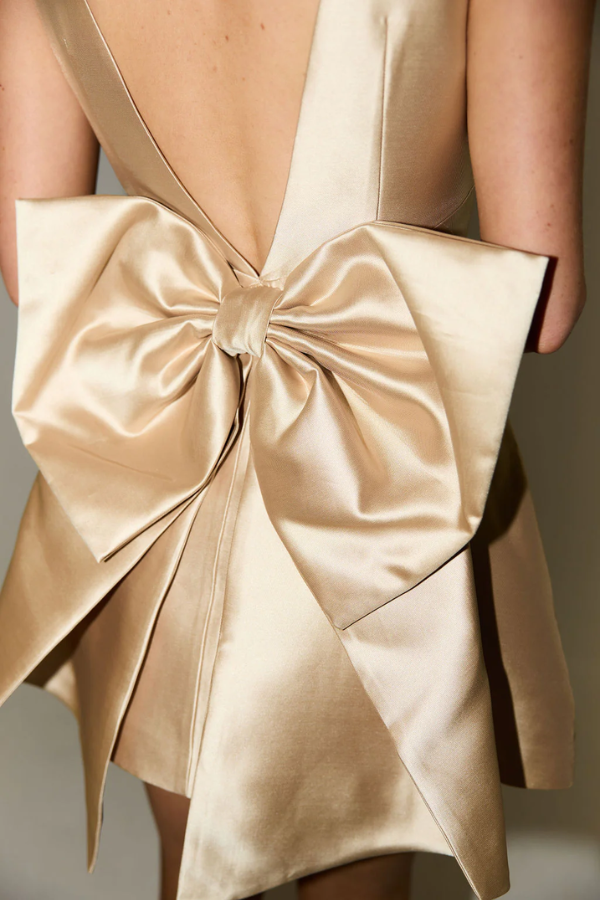 Odd Muse | The Ultimate Muse Bow Detail Mini Dress Gold | Girls with Gems