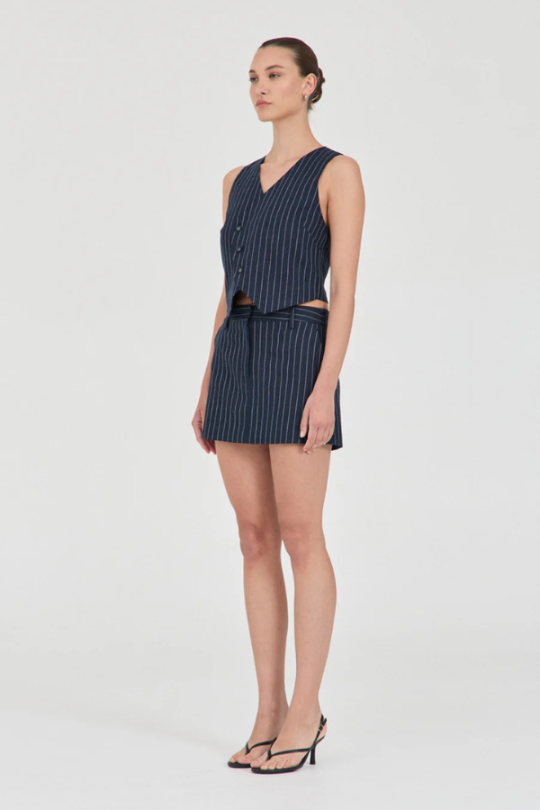 Friend of Audrey | Jayden Stripe Waistcoat Navy Stripe | Girls with Gems