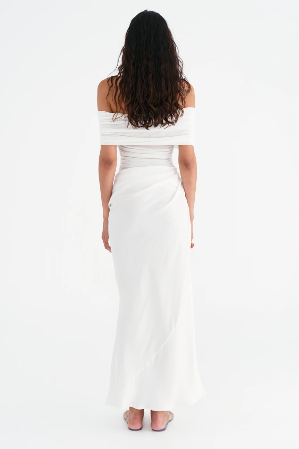 Benni | Nico Off Shoulder Maxi Dress White | Girls with Gems