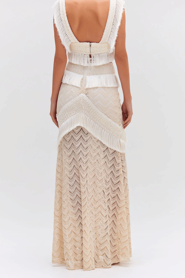 PatBo | Fringe Trim Maxi Skirt Sandstone | Girls with Gems