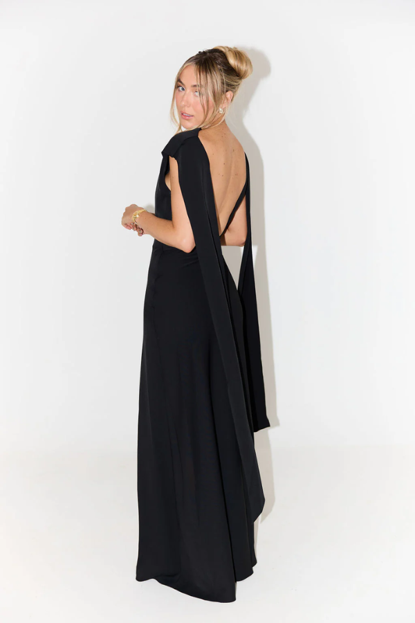 Odd Muse | The Ultimate Muse Drape Back Maxi Dress Black | Girls with Gems