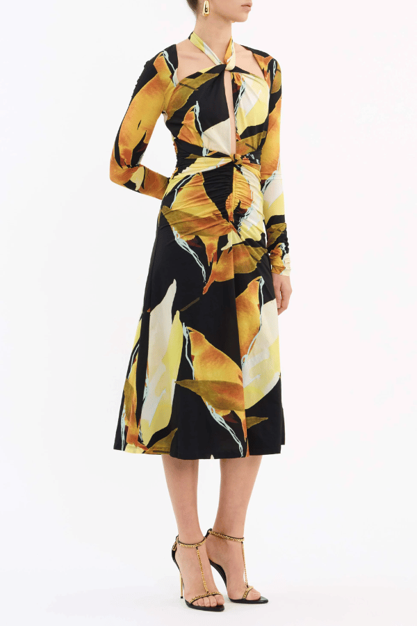 Rebecca Vallance | Petals Of Paradise Long Sleeve Midi Dress Print | Girls With Gems